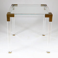 Brass Bound Modern Glass Top Lucite Table