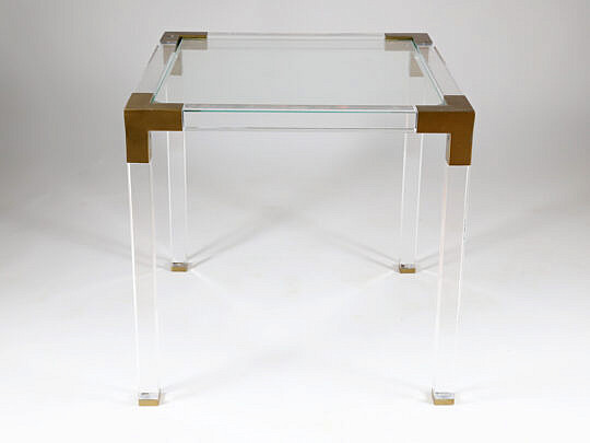Brass Bound Modern Glass Top Lucite Table