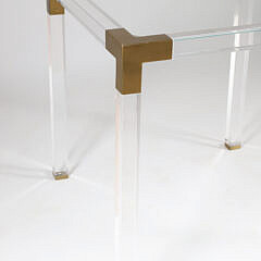 Brass Bound Modern Glass Top Lucite Table