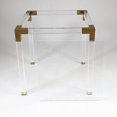 Brass Bound Modern Glass Top Lucite Table