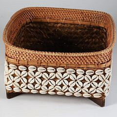 Bali Cowrie Shell Rattan Woven Open Container