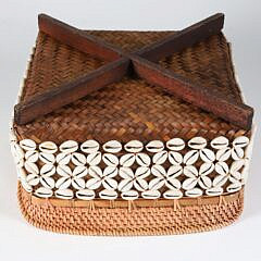 Bali Cowrie Shell Rattan Woven Open Container
