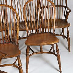 Set of 8 Vintage English Oak Bow Back Windsor Style Dining Chairs