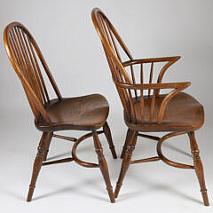 Set of 8 Vintage English Oak Bow Back Windsor Style Dining Chairs