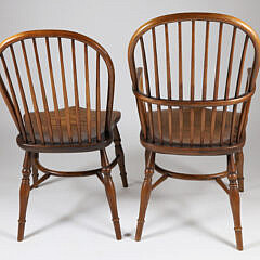 Set of 8 Vintage English Oak Bow Back Windsor Style Dining Chairs