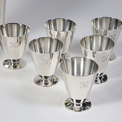 Vintage Tiffany & Co. New York Sterling Silver Cocktail Shaker and 12 Martini Cups