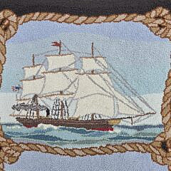 Clipper Ships Hooked Rug Signed P.F.M.