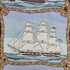 Clipper Ships Hooked Rug Signed P.F.M.