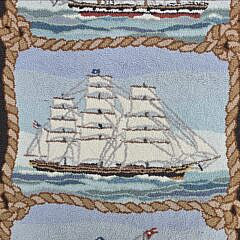 Clipper Ships Hooked Rug Signed P.F.M.