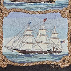 Clipper Ships Hooked Rug Signed P.F.M.