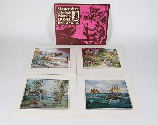 Lionel Barrymore "Masterpiece Color Etching Prints" Folio with 4 Prints