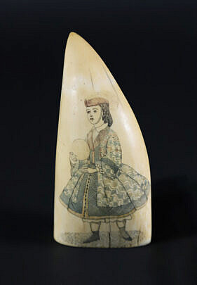Polychrome Scrimshaw Sperm Whale Tooth, 19th Century