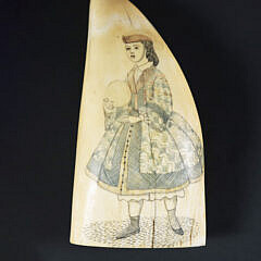 Polychrome Scrimshaw Whale Tooth, 19th Century