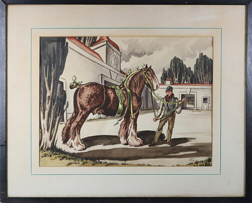 14-1511 Watercolor of a Clydesdale Horse and Handler A 7904 JPG