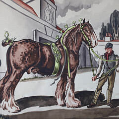 J.R. Kildare Watercolor on Paper “Clydesdale and His Handler”, circa 1935