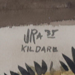 J.R. Kildare Watercolor on Paper “Clydesdale and His Handler”, circa 1935