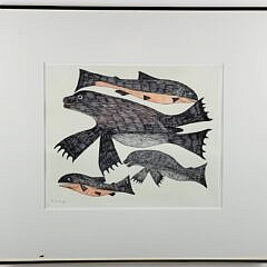 Keeleemeeoomee Samualie (1919-1983) Inuit Mixed Media Drawing
