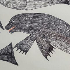 Keeleemeeoomee Samualie (1919-1983) Inuit Mixed Media Drawing