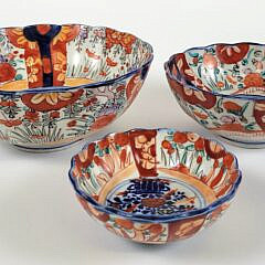 Three 19th C. Japanese Imari Nesting Porcelain Bowls