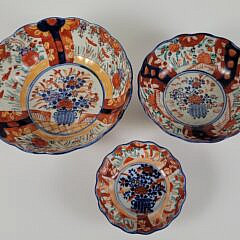 Three 19th C. Japanese Imari Nesting Porcelain Bowls