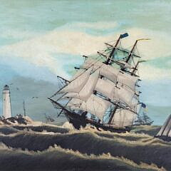 19th C. S.D. Radley “Entering Port, Boston” Oil on Glass Nautical Painting