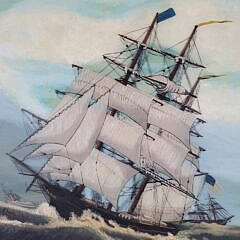 19th C. S.D. Radley “Entering Port, Boston” Oil on Glass Nautical Painting