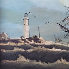 19th C. S.D. Radley “Entering Port, Boston” Oil on Glass Nautical Painting