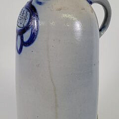 19th C. Cobalt Blue Decorated Stoneware Bottle Jug Lamp