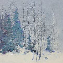 Sam Smith (1918-1999) Oil on Canvas “Snowy Day, New Mexico Mountains” Painting