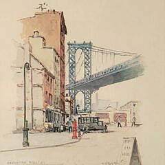 Pair of George Stimmel (1880-1964) New York City Watercolor Scenes