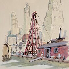 Pair of George Stimmel (1880-1964) New York City Watercolor Scenes
