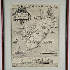 Ruth Rhoads Lepper (1905-2011) Whimsical Illustrated Map of Monhegan Island Maine
