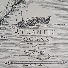 Ruth Rhoads Lepper (1905-2011) Whimsical Illustrated Map of Monhegan Island Maine