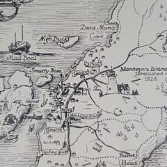 Ruth Rhoads Lepper (1905-2011) Whimsical Illustrated Map of Monhegan Island Maine