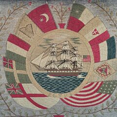 Rare Antique American Sailor Made Woolie with U.S. Navy Frigate Warship, 19th century