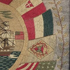 Rare Antique American Sailor Made Woolie with U.S. Navy Frigate Warship, 19th century