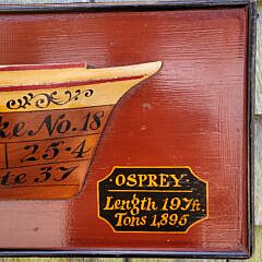 Vintage Paint Decorated Osprey 1856 Shipbuilder’s Half Hull Model