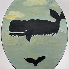 Vintage Handpainted Whale and Ocean Nautical Decorated Dropleaf Table