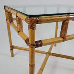 Vintage Mid Century Modern Glass Top Bamboo Table