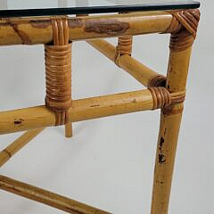 Vintage Mid Century Modern Glass Top Bamboo Table