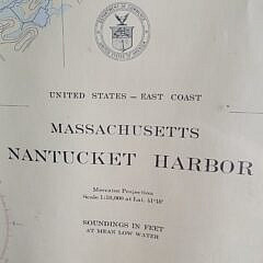 Framed Vintage 1953 Nantucket Harbor Nautical Navigational Chart Map
