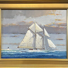 William Lowe Oil on Linen “Vintage Schooner Departing Nantucket”