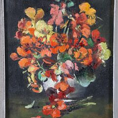 Andrew Shunney Oil on Canvas “Pansies in a Vase Still Life”