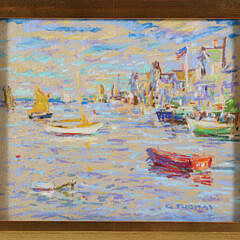 George Thomas Pastel on Card "Boat Basin, Nantucket"
