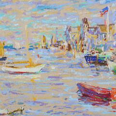 George Thomas Pastel on Card “Boat Basin, Nantucket”