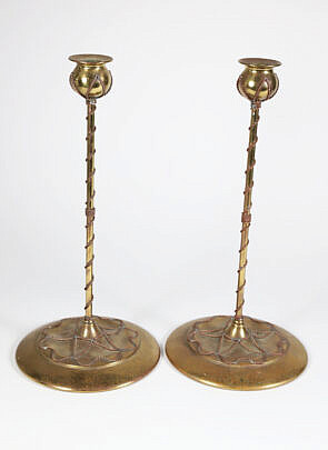 Pair of Jugendstil Brass and Copper Candlesticks, circa 1890s