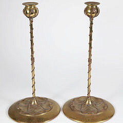 Pair of Jugendstil Brass and Copper Candlesticks, circa 1890s