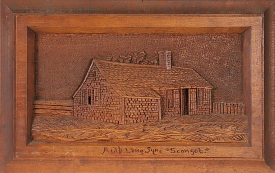 Nantucket Carved Folk Art Walnut Plaque Attributed to James Walter Folger