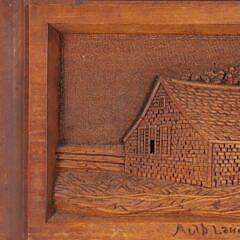 Nantucket Carved Folk Art Walnut Plaque “Portrait of Auld Lang Syne” Attributed to James Walter Folger