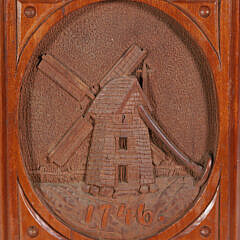 Nantucket Carved Folk Art Walnut Plaque “Portrait of the Old Mill, 1746” Attributed to James Walter Folger